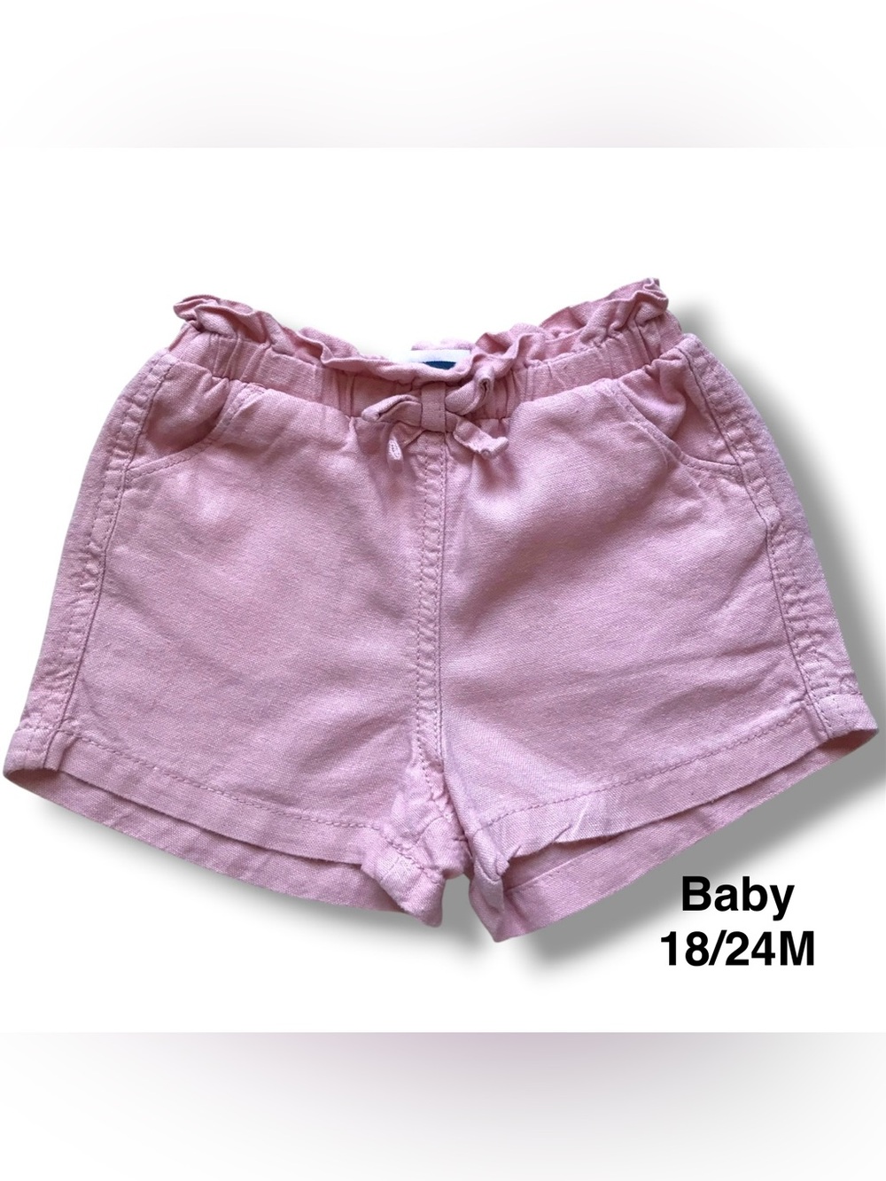 Old Navy Girls' Pink Elastic-Waist Tie Shorts size 18-24 Months. EUC